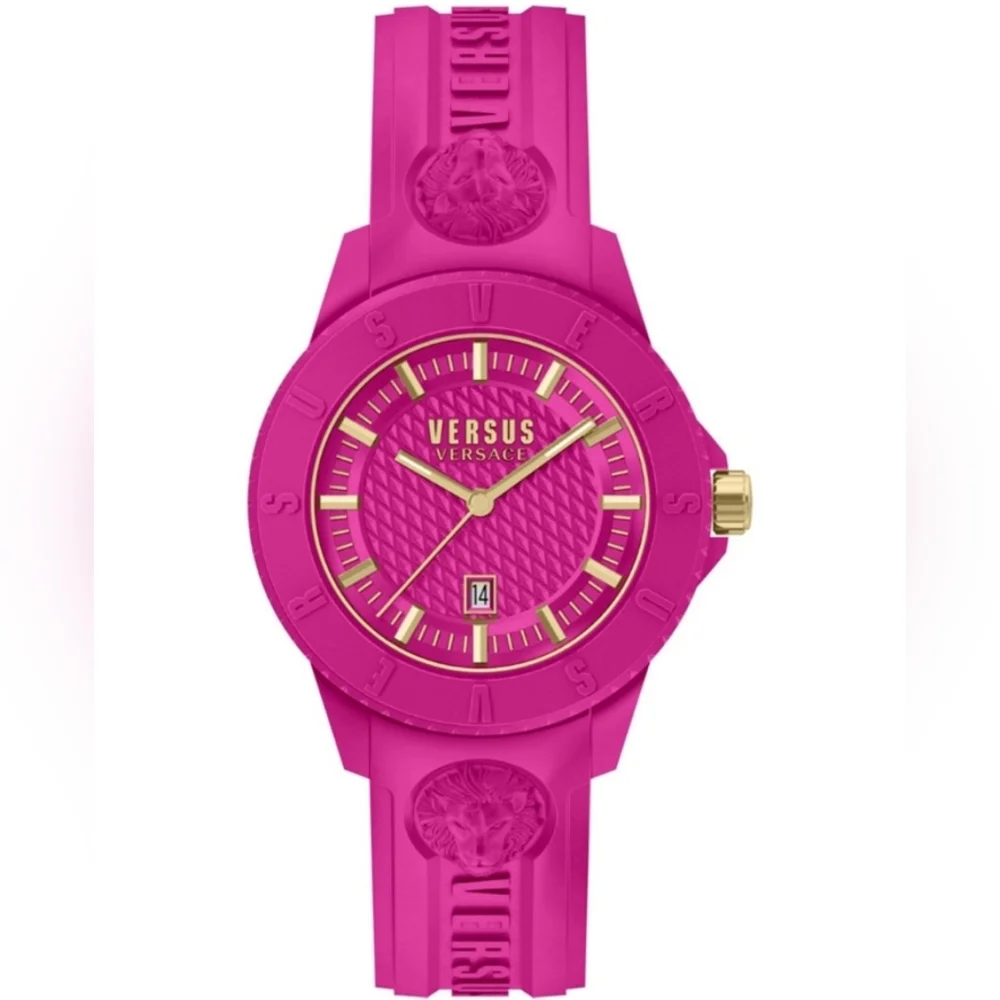 Versus Versace Pink and Gold Silicone Strap Watch